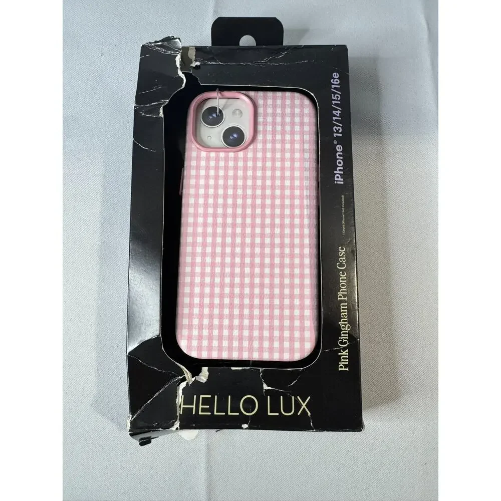 Hello Lux Pink Gingham iPhone Case for 13/14/15/16E